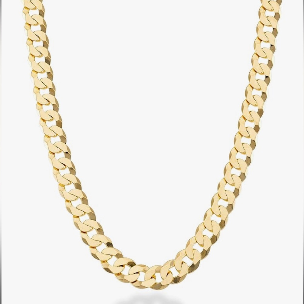 Italian Solid 18K Gold Over Sterling Silver 7mm Diamond-Cut Cuban Link Necklace